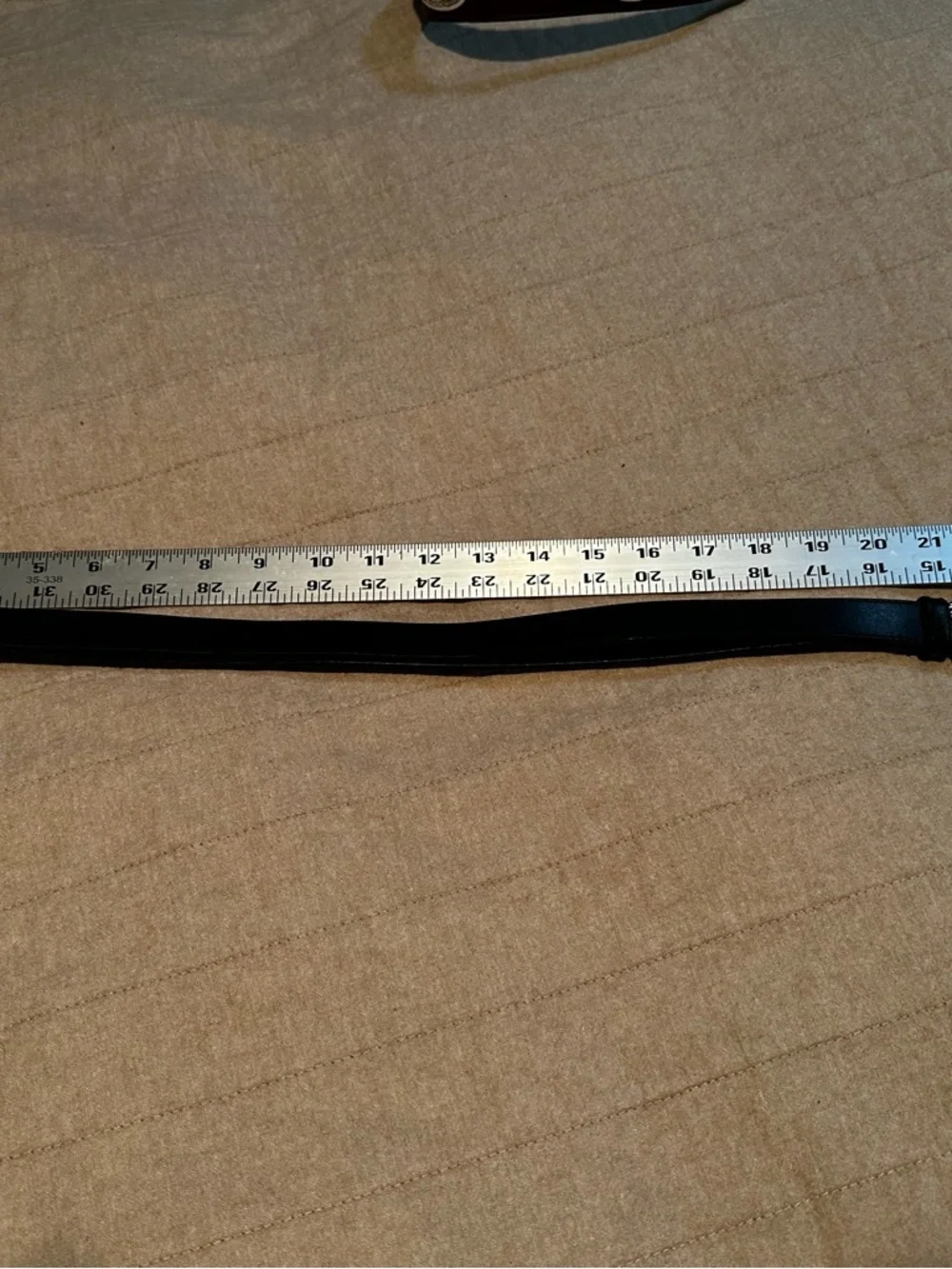 Chico's Black Leather Belt with Embossed Silver Buckle